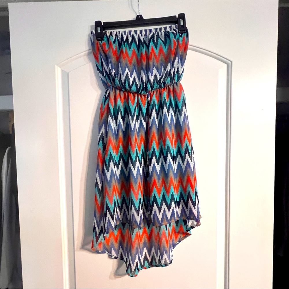Dorothy Strapless High-Low Dress Womens Small Multicolor‎ Chevron Boho Excellent